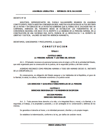 Decreto 38 Asamblea Legislativa de El Salvador