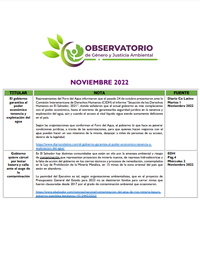 Monitoreo Genero y Justicia Ambiental Noviembre 2022
