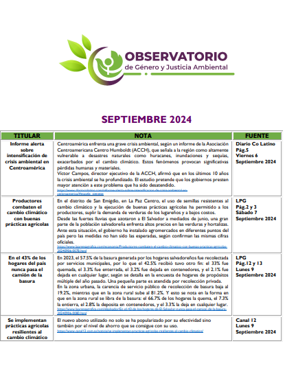 Lee más sobre el artículo Monitoreo Genero y Justicia Ambiental Septiembre 2024
