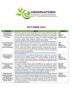 Lee más sobre el artículo Monitoreo Genero y Justicia Ambiental Octubre 2024