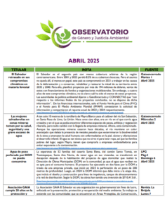 Lee más sobre el artículo Monitoreo Genero y Justicia Ambiental Abril 2025