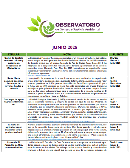 Monitoreo Genero y Justicia Ambiental Junio 2025